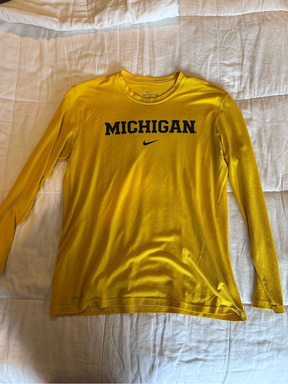 Nike Maize Michigan Long-Sleeve Tee with Navy Logo